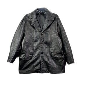 Vintage R. Sherman Leather Jacket Mens 44 Black Single Breasted Streetwear Skate